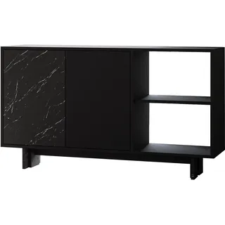 Hanah Home Stilvoller Konsolentisch, Schwarz & Marmor, 140 x 80 x 35 cm | 100% melaminbeschichtet, 18 mm stark | Wandmontage mit Ablagen