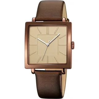 Simplicity - Quadratische Damenuhr, elegant, analog, Quarz, mit Lederarmband, wasserdicht, modisch, für Frauen und Mädchen, Café-Gold, Armband