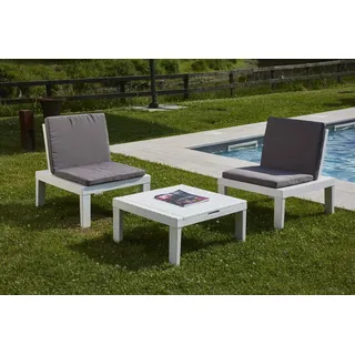 Dmora - Outdoor-Lounge-Set Cervia, Gartenkomposition mit 2 Sitzen mit Rückenlehne und 1 Multifunktionsmodul, Lounge mit Kissen, 100 % Made in Italy, Weiß