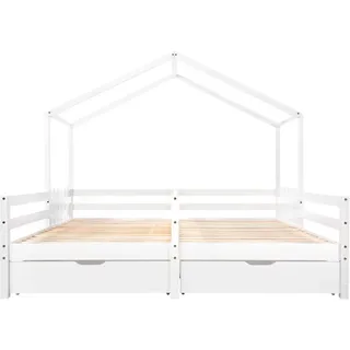 Beaok Hausbett 90/200 cm in Weiß – Doppelbett mit Dach und 2 Schubladen , Holz , 90x200 cm , Babymöbel & Kindermöbel, Kinderzimmer & Jugendzimmer, Kinderbetten, Spielbetten