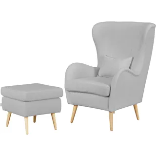 Home Affaire Ohrensessel Salla Fellimitat 78 x 118 x 94 cm Grau mit Hocker