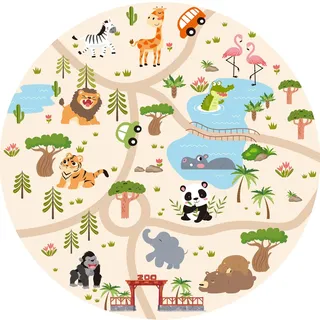 Enyhom Dicker Spielteppich Kinderteppich Ultraweiche rutschfest Spielmatte Waschbar Zoo Tiere Kinderteppich für Mädchen Jungen,Straßenteppich, 160 cm Rund