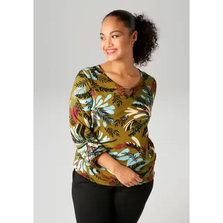 Aniston PLUS Langarmshirt mit farbharmonischem, großflächigen Blätterdruck, bunt