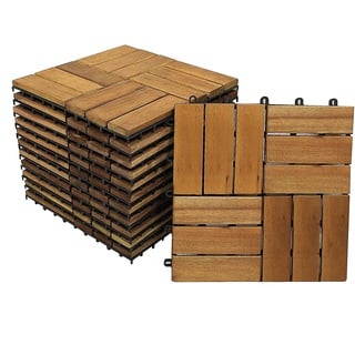 33er Spar-Set Holzfliese 02 für 3 m2, Terrassenfliese aus Akazien-Holz, Fliese mit 12 Latten für Garten Terrasse Balkon, Balkon Bodenbelag mit Drainage-Unterkonstruktion