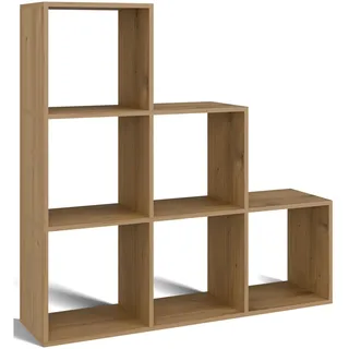 Selsey Stufenregal Stepi 115x115x30 cm – Flexibles Wandregal – Laminierte Spanplatte, PVC-Kanten – Für Wohnzimmer, Büro, Flur, handgefertigte Eiche, Selbstmontage – Ideal als Raumteiler