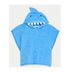 Boys M&S Collection Cotton Rich Towelling Shark Poncho (0-3 Yrs) - Blue Mix, Blue Mix - 6-9 M