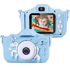 ZHUTA Kinderkamera,1080P HD Anti-Drop Digitalkamera für Kinder,20MP,Selfie Kamera Spielzeug,Kinderkamera Cartoon Einhorn Weihnachten Geburtstag Geschenk für 3 4 5 6 7 8 9 Jahre Mädchen Blau