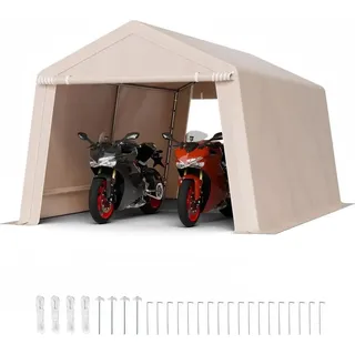 Carport Gerätehaus Garagenzelt - Folienzelt 305x457x243cm - Gartenschuppen für Aufbewahrung und Schutz - Beige