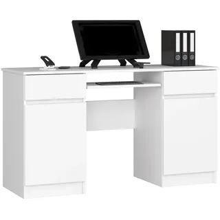 Akord Schreibtisch Weiß 135x50x77 cm , Holzwerkstoff , 4 Fächer , 2 Schubladen , Rechteckig,Rechteckig , 135x77x50 cm , Büromöbel, Schreibtische, Computertische