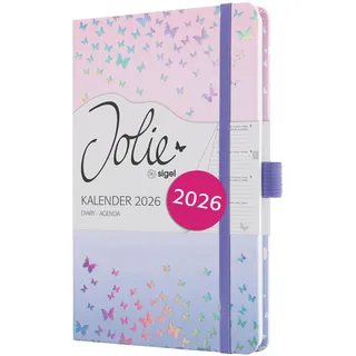 Sigel J6347 Wochenkalender 2026 ca. A5, violett, rosa, Hardcover, Gummiband, Stiftschlaufe, Einstecktasche, 174 Seiten, vegan, Buchkalender, Terminplaner Taschenkalender Jolie