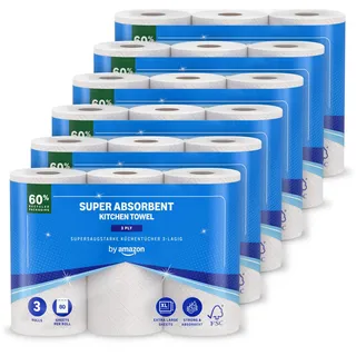 Amazon-Marke Presto: Küchenrolle, 18 Rollen (1 Packung à 18 Stück), 3-lagig, 80 Blatt pro Rolle