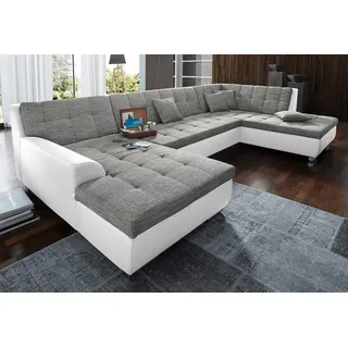 DOMO collection Wohnlandschaft »Treviso incl. Zierkissen, moderne Steppung, XXL: B/T/H: 364/201/83 cm« wahlweise mit Bettfunktion, in vielen Bezugsarten auch in Cord U-Form, weiß