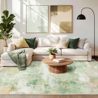 Chicnix Teppich Wohnzimmer Kurzflor, Schlafzimmerteppich Waschbar rutschfest Weich, Moderner Abstraktem Teppich 140x200 für Schlafzimmer Kinderzimmer Büro Esszimmer, Grün Gelb