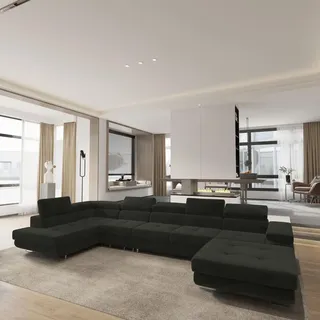 masseno Ecksofa VELORA U-Form Polyester 3-Sitzer Schwarz