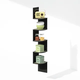 Furinno 5-Etagen Eckregal, Wandregal, Bücherregal, schwimmendes Regal zur Aufbewahrung und Präsentation für Wohnzimmer, Schlafzimmer und Büro, Französische Eiche/Schwarz