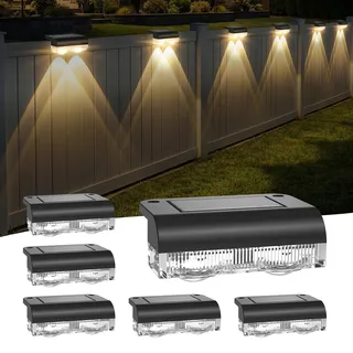 AGOTD Solar Wandleuchte Aussen, 6 Stück Solar Zaunleuchten für Außen, Wasserdicht Solarlampen für Außen, Dekorative Gartenleuchte Warmweiß, Außenwandleuchte LED, Solarleuchte Deko Balkon Terrasse