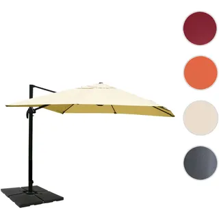 Gastronomie-Ampelschirm HWC-A96, 3,5x3,5m (Ø4,95m) Polyester/Alu 25kg ~ creme mit Ständer