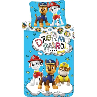 Bettwäsche Set, Paw Patrol "Dream Patrol" 140x200 Bettdecke + 70x90 cm Kopfkissen, 100% Baumwolle, mit Reißverschluss