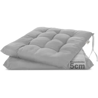 Brandsseller 2er Set Stuhlkissen 40x40x5 cm Sitzkissen Polster Stuhlauflage mit Haltebändern Dekokissen für Indoor Outdoor gesteppt - Hellgrau