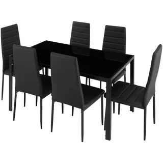 tectake Esszimmergruppe Brandenburg, bodenschonende Kunststoffkappen, schwarz/schwarz , Schwarz, Schwarz , Metall , Rechteckig , 90x98x150 cm , Esszimmer, Bänke, Tischgruppen & Eckbankgruppen