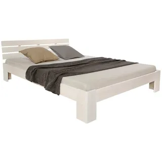 Homestyle4u 2260, Holzbett Doppelbett 120x200 mit Matratze und Lattenrost Bett Weiß Holz Kiefer Bettgestell Futonbett