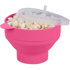 Bild Popcorn Maker für Mikrowelle, Silikon, BPA-frei, Popcorn-Popper mit Deckel & Griffen, zusammenfaltbar, pink