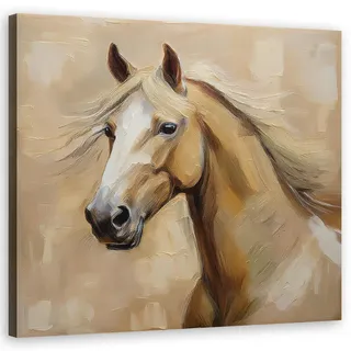 Feeby Wandbild tiere vintage pferd , Braun , Textil , Tiere , Rechteckig , 50x50 cm , Bilder & Rahmen, Bilder, Leinwandbilder