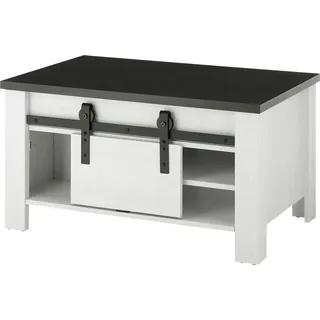 Couchtisch HOME AFFAIRE "SHERWOOD", weiß (pinie weiß dekor, anthrazit), B:93cm H:50cm T:60cm, Tische, Couchtisch, modernes Holz Dekor, mit Scheunentorbeschlag aus Metall, Breite 93 cm