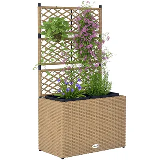 Outsunny Pflanzkübel mit Rankgitter 2 Töpfe, Pflanzgefäß, 22 l, Garten, Balkon, Terrasse, Außenbereich, aus Polyrattan und Stahl, 57 x 30 x 107 cm, Sandfarben
