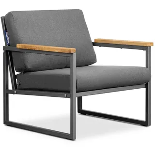 Konsimo Konsimo® Korrosionsbeständiger Gartenstuhl "TRIBO", Anthrazit/Grau, Stahl/Schaumstoff/Stoff/Holz, Loft, 70x65x60cm - Grau,