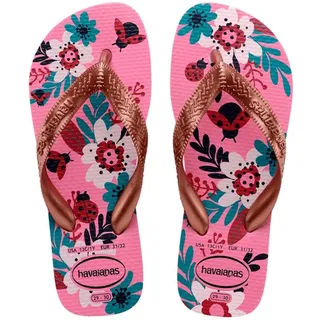 Havaianas – Kids Flores, bequeme, langlebige und witzige Flip-Flops, Sohle mit Blumenmuster, Metallic-Riemen und rutschfeste Sohle, Mädchen