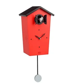 Kookoo Birdhouse rot, Moderne Design Kuckucksuhr mit 12 heimischen Vogelstimmen oder Kuckuck, Aufnahmen aus der Natur