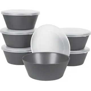 Greentainer Müslischüsseln Set mit Deckel, 6er Groß Dessertschüssel aus plastik,750 ml Schüssel für Suppe,Pasta,Salat|Leicht Servierschalen für Camping,Picknick|Spülmaschinen-Mikrowellenfest |Grau