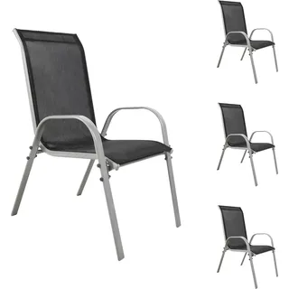 4xOutdoorstuhl Gartenstuhl Stapelstuhl Metall Silber Textilen Schwarz - Silber, Schwarz