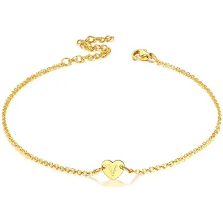 FaithHeart gold Fußkette mit Buchstabe V, Sommer Strand Fußbänder,auch als Armband, Damen Fußkettchen für Geburtstag Muttertag