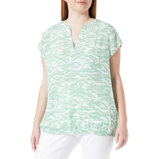 TOM TAILOR Damen Kurzarm-Bluse mit Muster , green small wavy design, 44