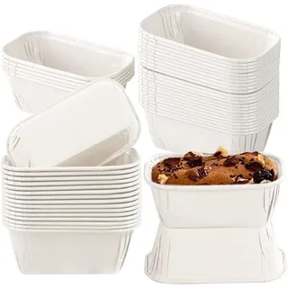 50 Stück Mini Rechteck Kuchenformen, Papierbackform 8×4×4cm, Kleine Backformen, Kastenform Brotbackform, Papier Muffinförmchen für Muffins Brot (Weiß)