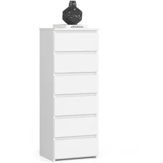 Kommode mit sechs Schubladen, 109 cm hoch und 40 cm breit, Wohnzimmer, Schlafzimmer, Flur, Schrank, Sideboard, Highboard, viel Stauraum, weiß - Weiß