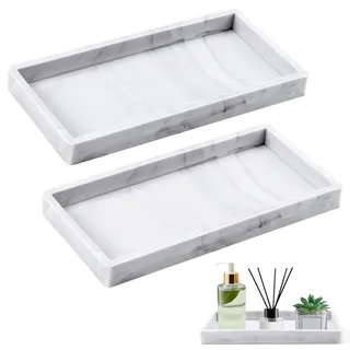 NEUTYPECHIC 2 Stück Marmor Tablett Badezimmertablett 10 * 20cm, Silikon Deko Tablett für Bad, Waschtisch, Küchentheke, WC-Spülkasten, Dekorative Schmuck, Schlüsselablage Schale, Marmorfarbe