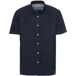 camel active Herren Kurzarm Hemd aus einem Leinen-Baumwoll-Mix Dunkelblau, Menswear-L