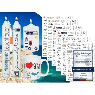 Sugeru 6 PCS Kerzentattoo (200+ Muster),Wassertransferdruck |wasserschiebefolie kerzen | Kerzenfolie | kerzenaufkleber sticker | Kerzen dekorieren (Maritim II)
