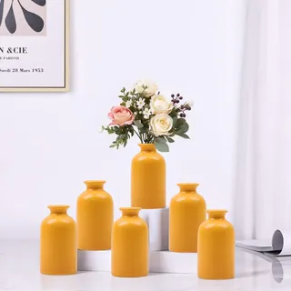 Kleine Gelbe Vase, Moderne Boho-Keramik-Vase für Trockene Blumen, Heimdekoration, Tafelaufsätze in Großpackung, Mini-Blumenvase für Hochzeit, Zuhause