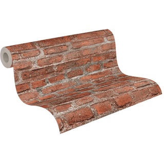A.S. Création Elements 2 Vliestapete mit Steinmotiv Backstein 0,53 x 10,05 m – Rot, Grau – Steintapete Made in Germany – 361392