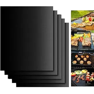 BBQ Grillmatte (5er Set) Antihaft Grill-und Backmatte Wiederverwendbar PFOA-Frei Teflon Grillmatten für Gasgrill, Holzkohle - Perfekt für Fleisch, Fisch und Gemüse, 40x33 cm