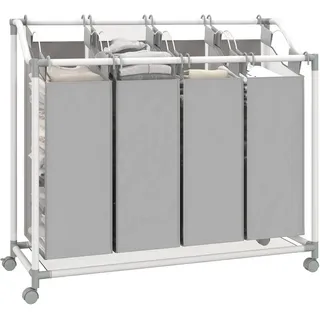 Homcom Wäschekorb mit 4 Fächer 160 L Wäschesammler mit Rädern, herausnehmbarer Wäschesack, Laundry Baskets Wäschebox Wäschesortierer Wäschewagen für Waschküche Schlafzimmer Badezimmer Grau