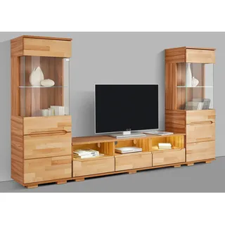 Home Affaire Wohnwand »Vetro,Fronten Massivholz,Korpus Holzwekstoff,Griffmulden« Set, 3 Stk. tlg., beige