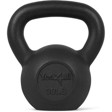 Yes4All Kettlebell Gewichte-Set, aus massivem Gusseisen, ideal für Ganzkörpertraining und Krafttraining, Kugelhantel 13,6 kg (schwarz), F. Schwarz-13.6kg, 13.6kg