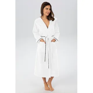 Damenbademantel BRUNO BANANI "Danny, ideal für Sauna & Spa, Hotelbademantel, Morgenmantel" Gr. L, weiß, L:125cm, Walkfrottier, Hausmäntel, Damenbademantel, mit Logostreifen, aus 100% Baumwolle, XS-3XL, Topseller