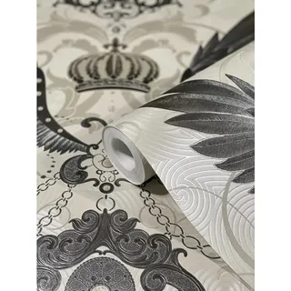 Glööckler Vliestapete Imperial Adlerflügel mit Ketten Beige-Silber