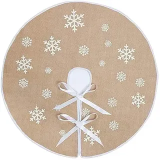 N&T NIETING Weihnachtsbaum Decke, 90cm Christbaumdecke Weihnachtsbaum Rock, Khaki Weihnachtsbaumdecke Rund, Weiße Schneeflocke Gedruckt Leinen Tannenbaum Decke für Weihnachtsbaum Deko